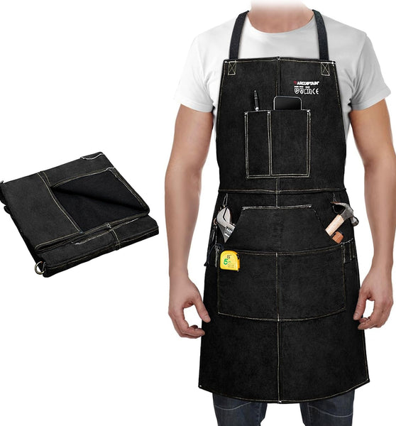 Heavy Duty Thick Leather Welding Apron/Heat Resistant Multi-Function Apron