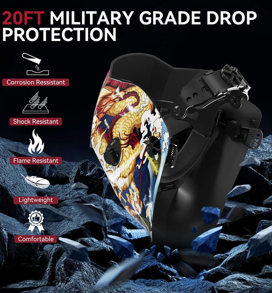 CLEARMAX-S SERIAL:  Auto Darkening Welding Helmet  Dragon 3.86”×1.69” Viewing Screen HSH-S800