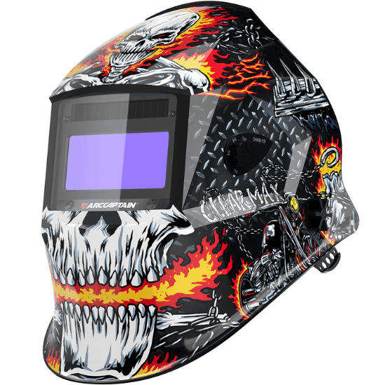 CLEARMAX-S SERIAL:  Auto Darkening Welding Helmet The Flame Bone Knight 3.86”×1.69” Viewing Screen HSH-S800