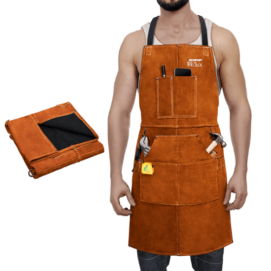 Heavy Duty Thick Leather Welding Apron/Heat Resistant Multi-Function Apron